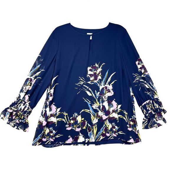 Chico's Tops - Chico’s Blouse Womens 2 Blue Stretch Floral Bird Of Paradise-Print Pullover Knit